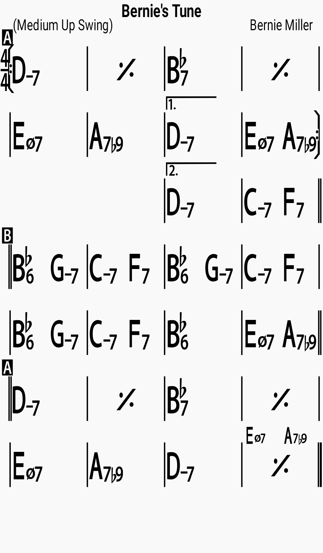 Chord chart for the jazz standard Bernie's Tune