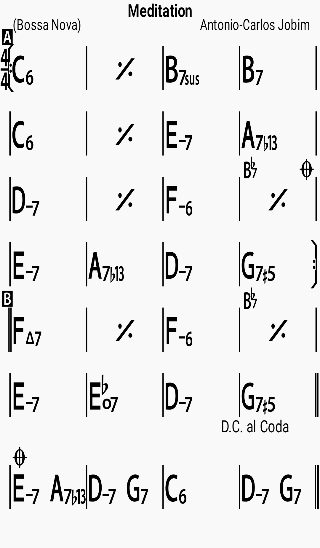 Chord chart for the jazz standard Meditation