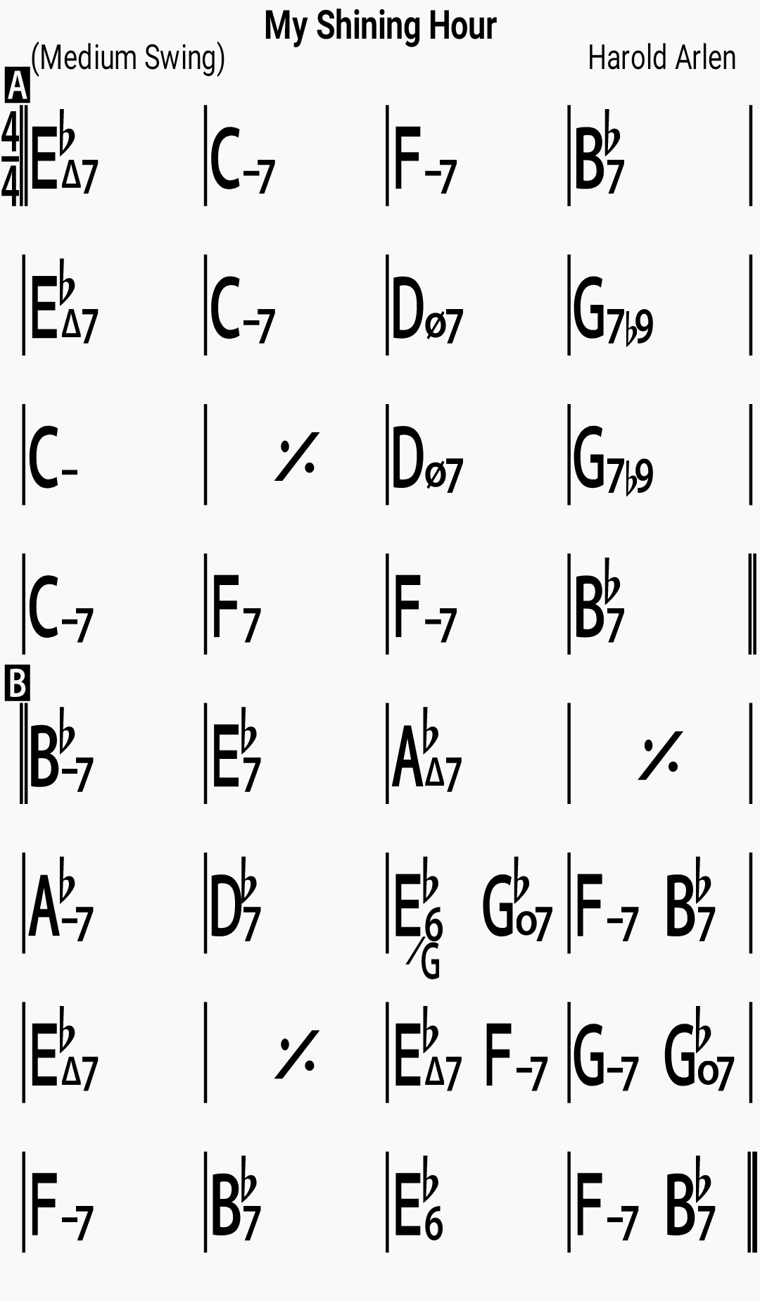 Chord chart for the jazz standard My Shining Hour