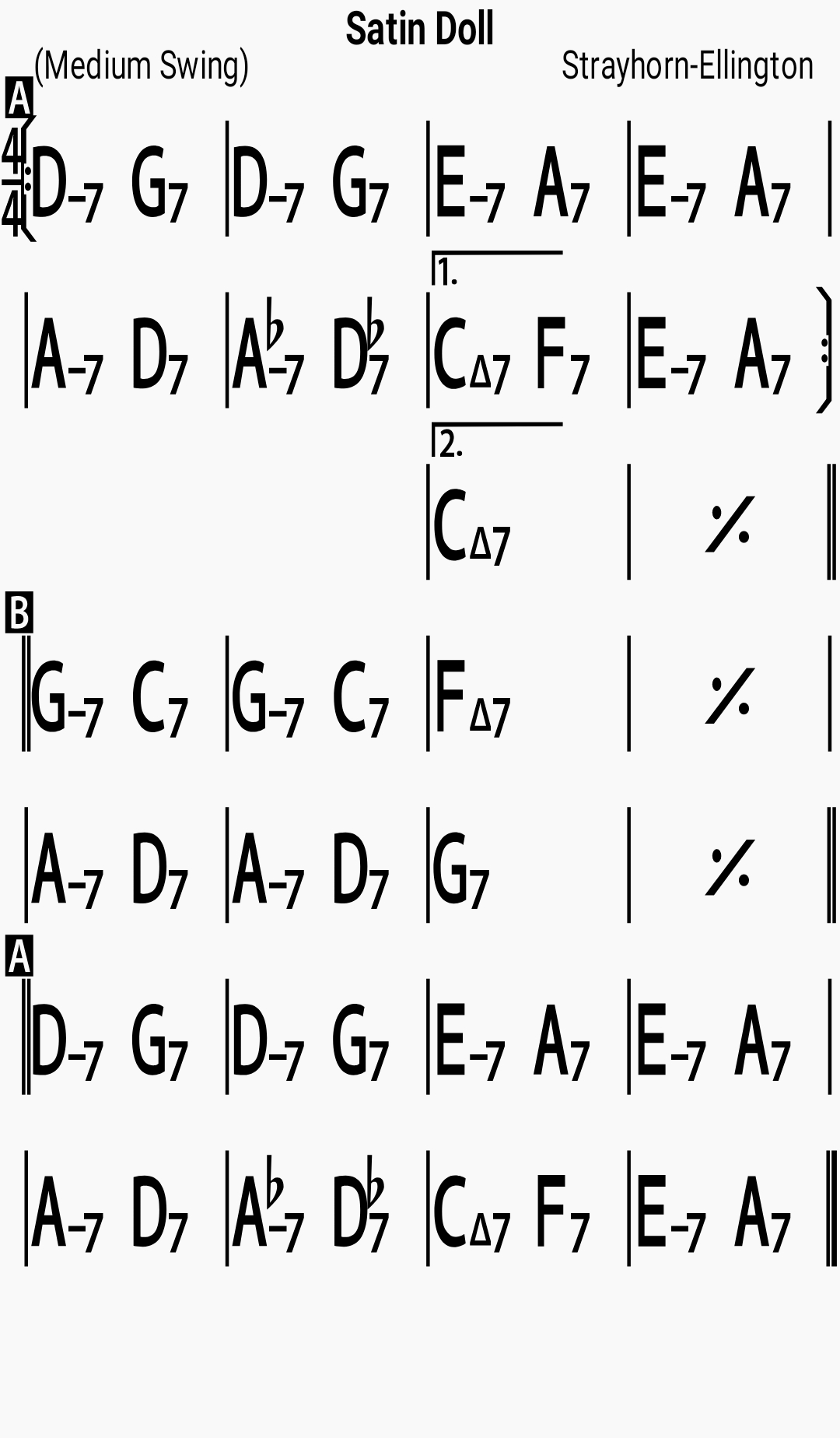 Chord chart for the jazz standard Satin Doll