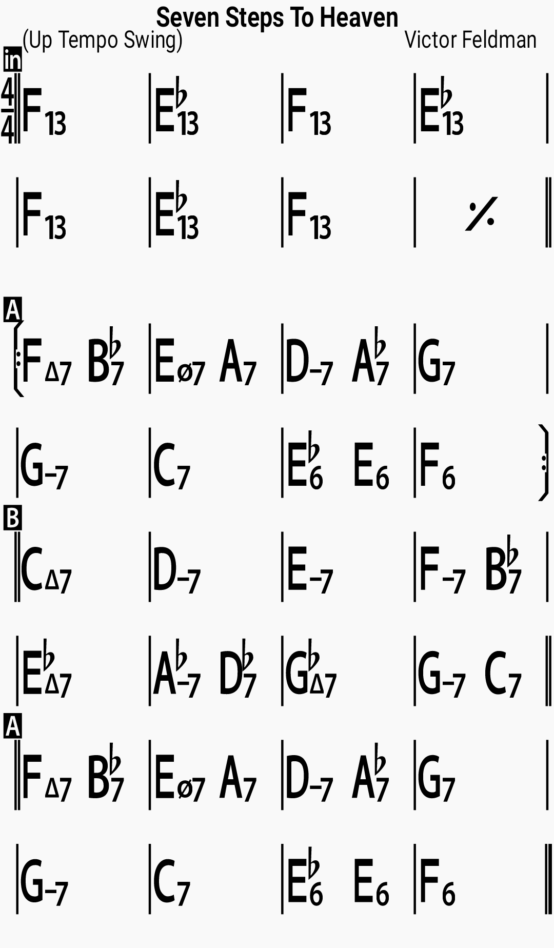 Chord chart for the jazz standard Seven Steps To Heaven