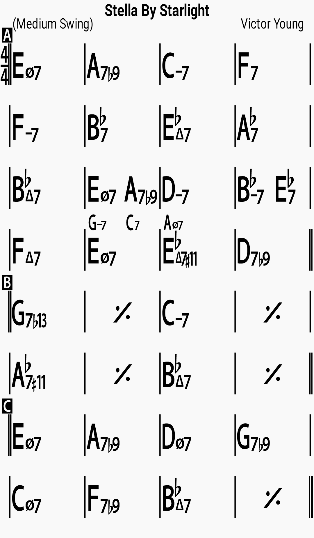 Chord chart for the jazz standard Stella By Starlight
