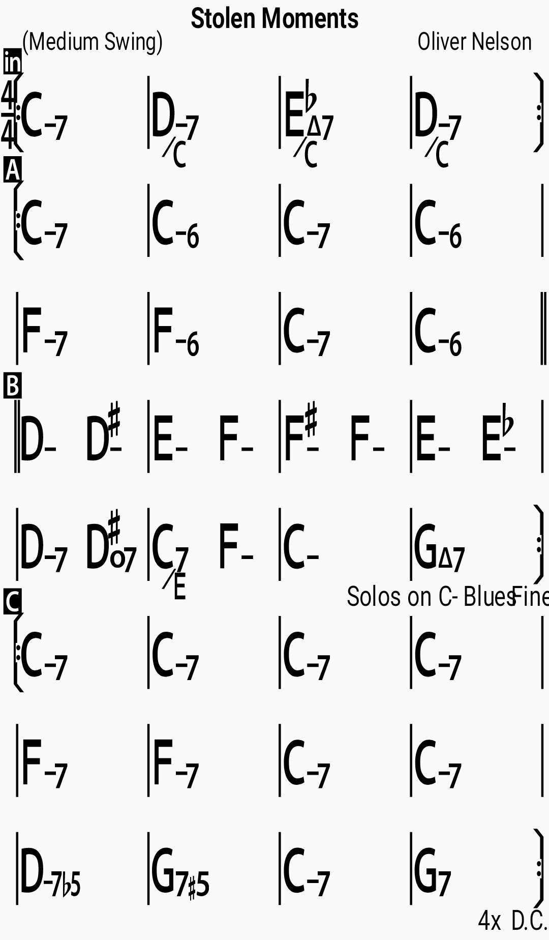 Chord chart for the jazz standard Stolen Moments