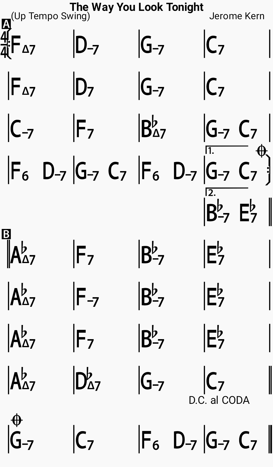 Chord chart for the jazz standard Way You Look Tonight, The